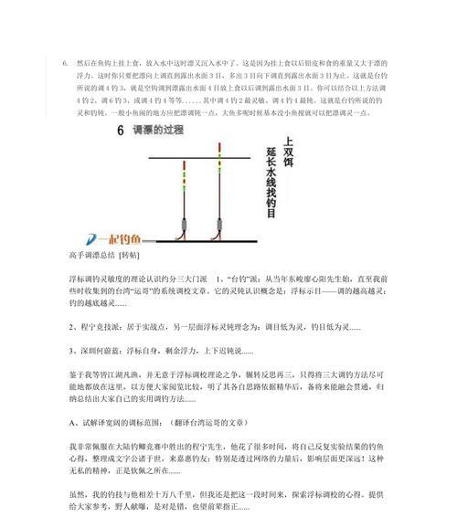 钓鱼技巧教学调漂教程（掌握调漂技巧，成为钓鱼高手）